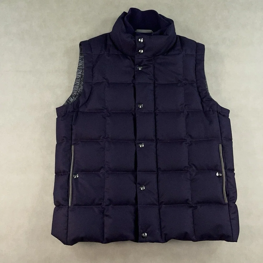 Men's Luxury Canali Wool Quilted Vest Rain Protection Goose Down Padded Size 54